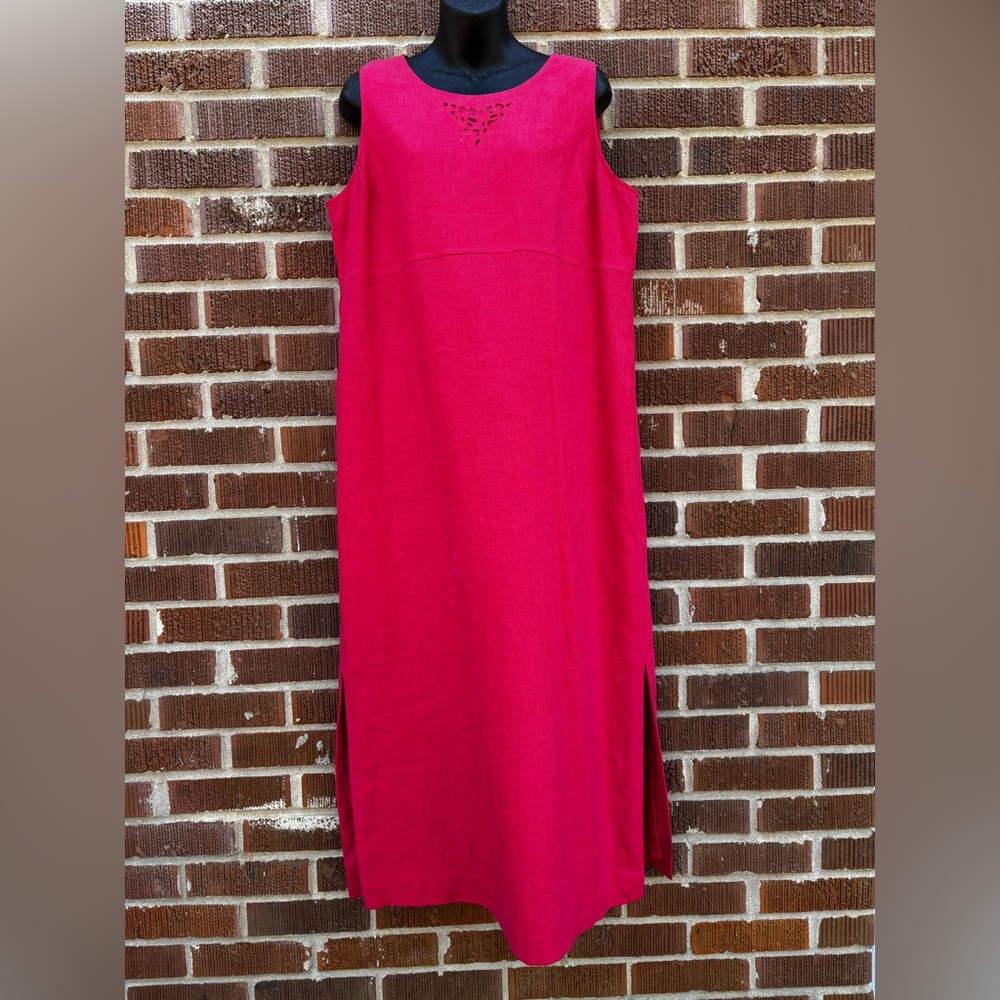 Positive Attitude Sz 16P Lined Sleeveless Linen Blend Long Dress Coral Pink